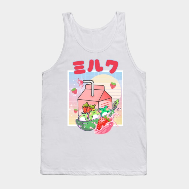 Kawaii Vaporwave Frogs Strawberry Milk Cottagecore Tank Top by Sugoi Otaku Gifts